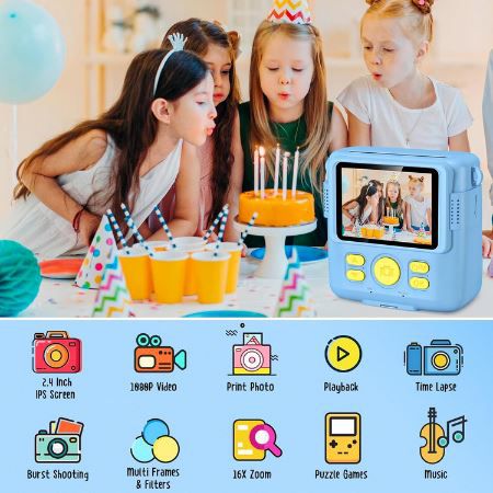 Gofunly Kinder Sofortbildkamera mit 2,4 Display + 32GB Karte für 27,99€ (statt 40€)