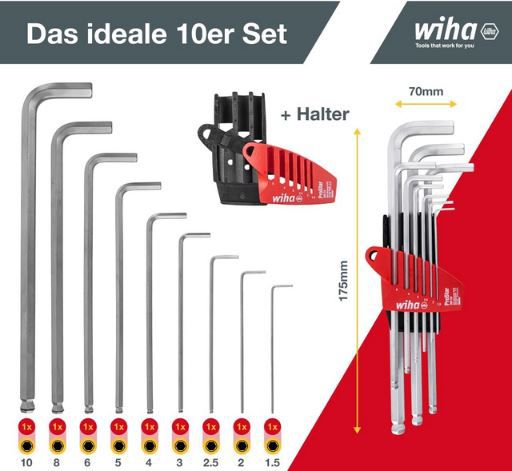 Wiha Sechskant Kugelkopf Schlüssel Set mit ProStar Halter, 10tlg. für 12,90€ (statt 19€)