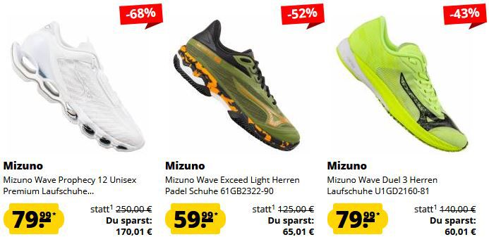 🔥 SportSpar: Mizuno Sale bis  68% + 5€ Gutschein   z.B. Wave Exceed Schuhe ab 55€ (statt 80€)