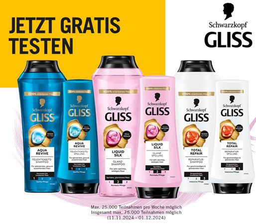 Gliss Shampoo oder Spülung gratis ausprobieren