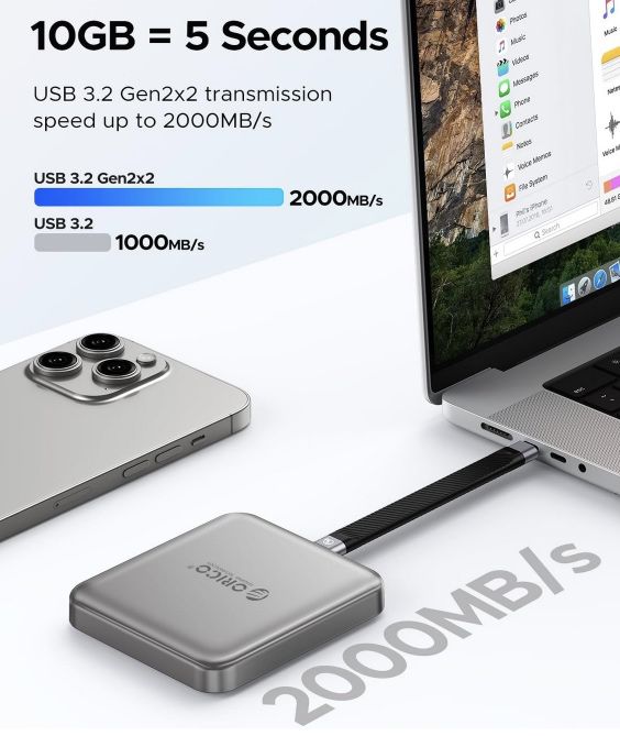 ORICO 512GB USB 3.2 Magsafe SSD mit bis zu 2.000 MB/s für 48,99€ (statt 70€)