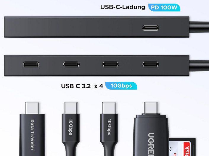 UGREEN USB C 10 Gbps Hub mit 100W PD für 14,99€ (statt 20€)