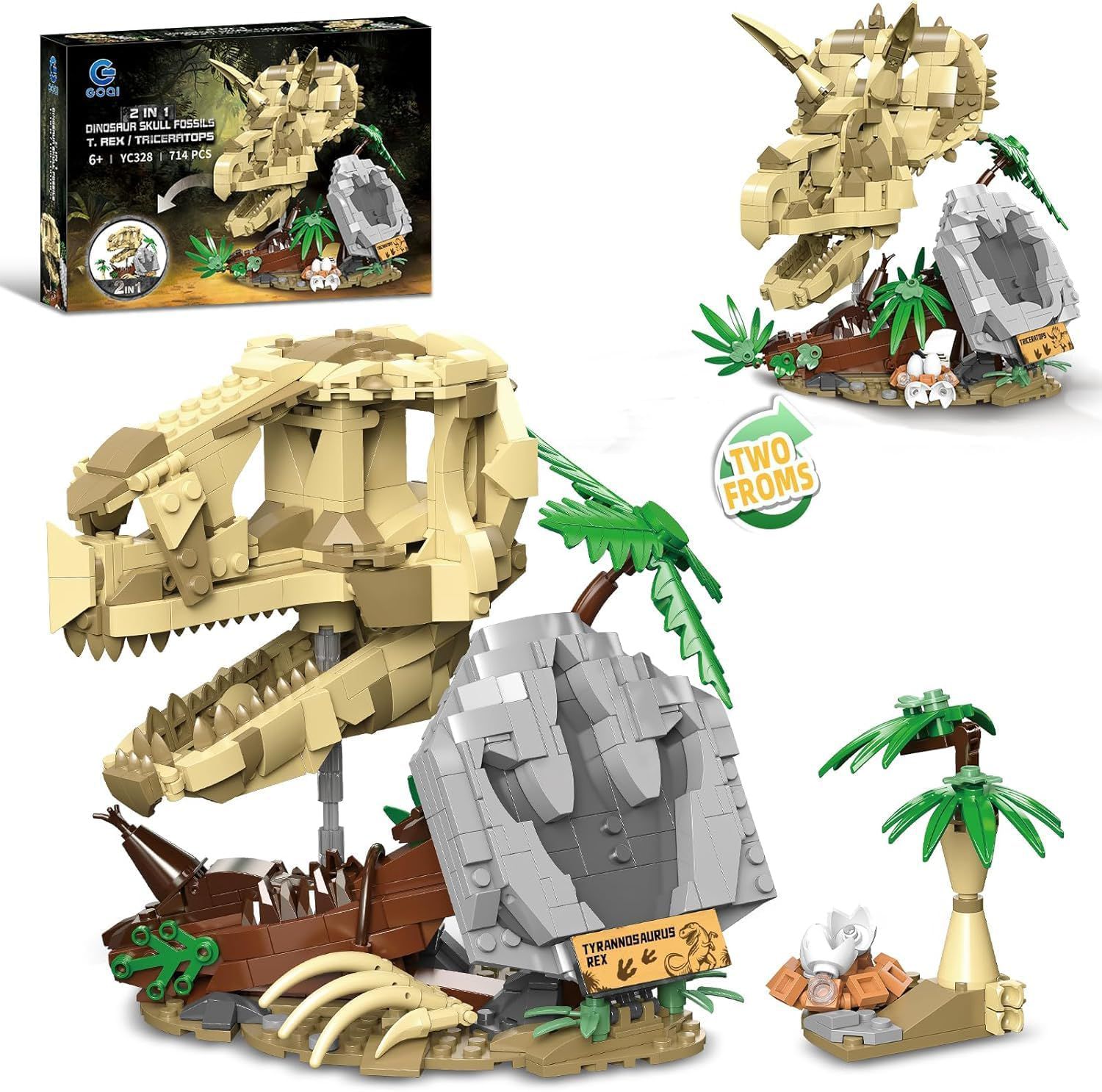 QLT QIAOLETONG Dinosaurier Skelett 2in1 T. rex & Triceratops Klemmbausteine