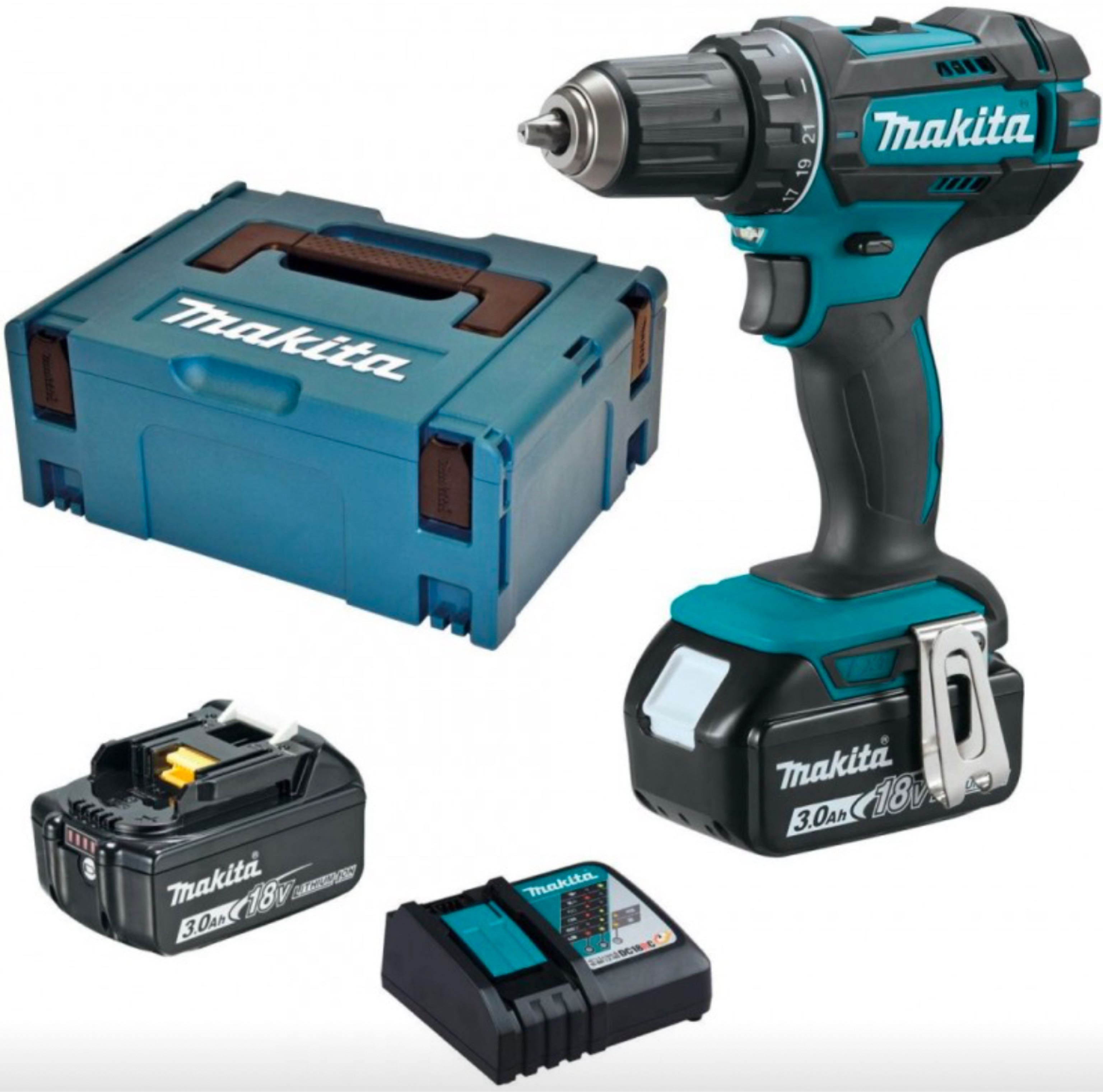 Makita Akku Bohrschrauber Makita 18V DDF482RFJ inkl. 2 Akkus (3,0Ah), Ladegerät und MAKPAC Systemkoffer HORNBACH TPG