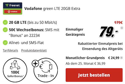 Google Pixel 9 für 79€ + Vodafone Allnet 20GB für 24,99€ mtl. + 50€ Bonus