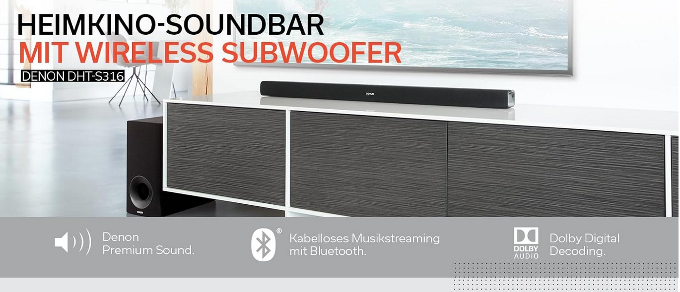 Denon DHT S316   2.1 TV Soundbar + Subwoofer für 149€ (statt 165€)