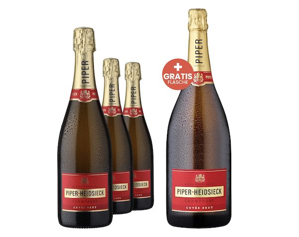 🍾 3x Piper Heidsieck Champagner Brut + 1,5l Magnumflasche für 134,85€ (statt 173€)