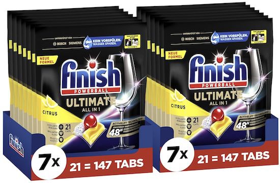 294x Finish Ultimate All in 1 Citrus Spülmaschinentabs für 39,99€ (statt 52€)   nur 0,14€ pro Tab!