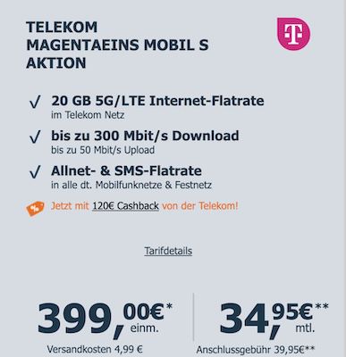 🍏📱 Apple iPhone 16 Pro für 399€ + Telekom Allnet 20GB für 34,95€ mtl. + 120€ Bonus