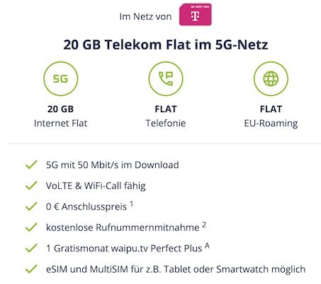 🔥 STARK 📱 Telekom Allnet Flat mit 20GB 5G für 7,99€ mtl.