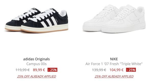 🔥👟 Solebox Valentins Sale + 25% Extra Rabatt   z.B. Air Force 1 07 Fresh für 104,99€ (statt 120€)