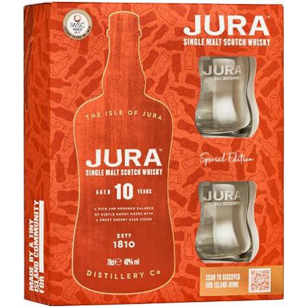 🥃 Jura Single Malt 10 Whisky, 0,7L inkl. zwei Gläsern (Design 2022) ab 20,89€ (statt 33€)