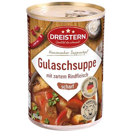 🌶️ 4 x 400g Dreistern scharfe Gulaschsuppe mit zartem Rindfleisch ab 6,56€ (statt 12€)