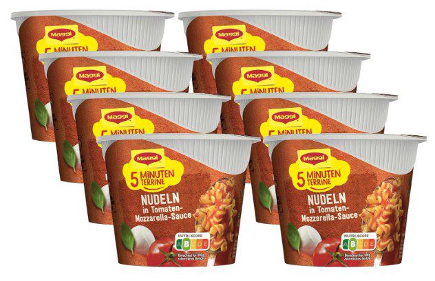 8x MAGGI 5 Minuten Terrine Nudeln in Tomaten Mozzarella Sauce ab 7,59€ (statt 12€)