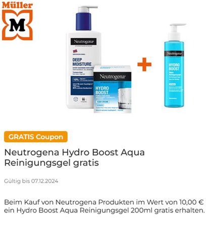 Couponplatz: Neutrogena Produkte kaufen, ein Hydro Boost Aqua Reinigungsgel gratis