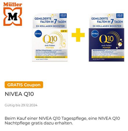 Couponplatz: 1x NIVEA Q10 Tagespflege kaufen, 1x NIVEA Q10 Nachtpflege gratis dazu