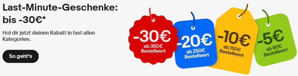 🏷️💸 eBay: Bis zu 30€ Rabatt fast ALLES ab 80€ Bestellwert   (Apple, Samsung, Dyson u.v.m.)