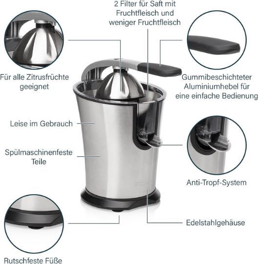 🍊 Princess Master Juicer Pro mit Edelstahl Presskegel für 53,19€ (statt 75€)