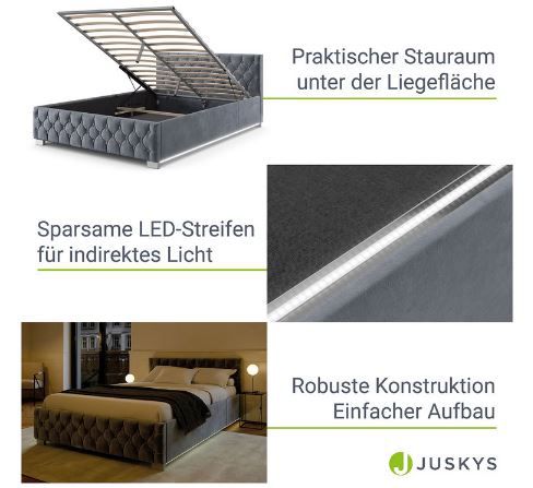 Juskys Nizza Polsterbett mit Samtbezug, 140x200 cm für 279,99€ (statt 380€)