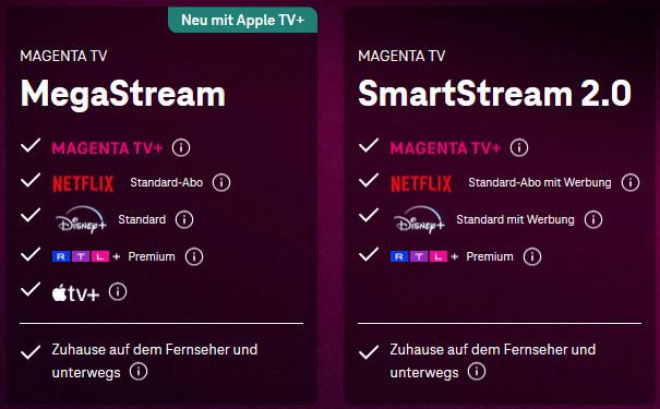 🔥 Telekom Tarife: MagentaTV 6 Mon. für 0€ danach 25€ mtl. (inkl. netflix Standard, Disney+, RTL+ Premium, Apple TV+)