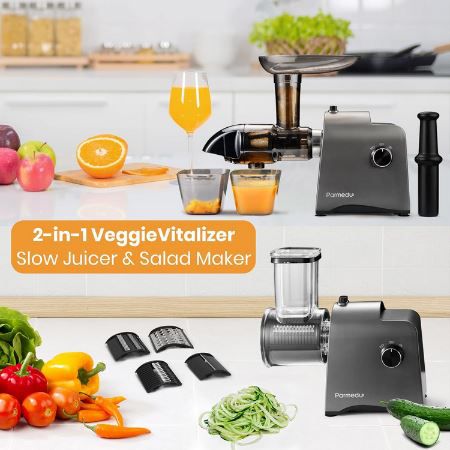 Parmedu 2 in 1 Slow Juicer & Gemüsereibe mit 250W für 59,99€ (statt 100€)