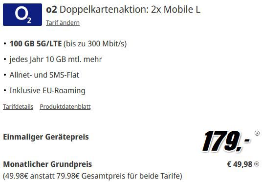 🍏 Apple iPhone 16 Pro für 179€ + 2x o2 Allnet 100GB 5G für 49,98€ mtl