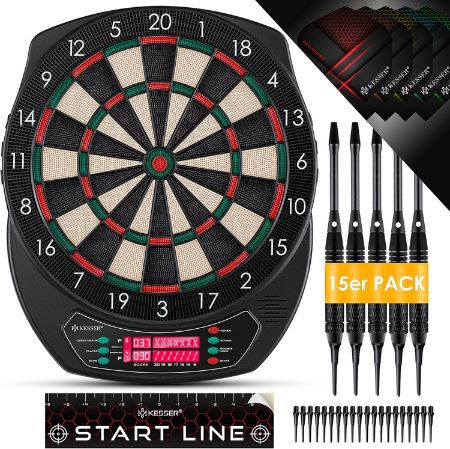 🎯 Kesser E Dartboard mit 15 Dartpfeile + 35 Pro Flights + Zubehör für 45,80€ (statt 60€)