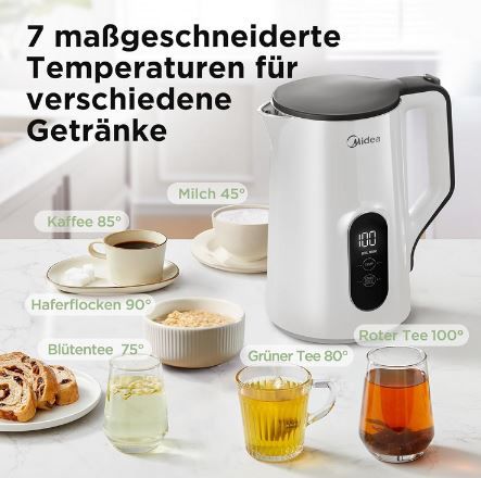 Midea Wasserkocher mit Temperatureinstellung, 1,5L für 34,99€ (statt 45€)