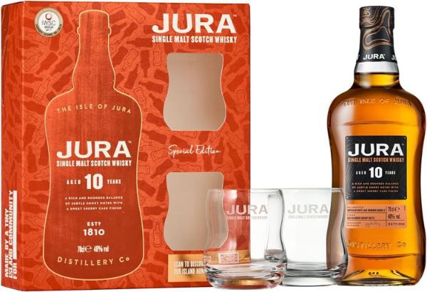 🥃 Jura Single Malt 10 Whisky, 0,7L inkl. zwei Gläsern (Design 2022) ab 20,89€ (statt 33€)