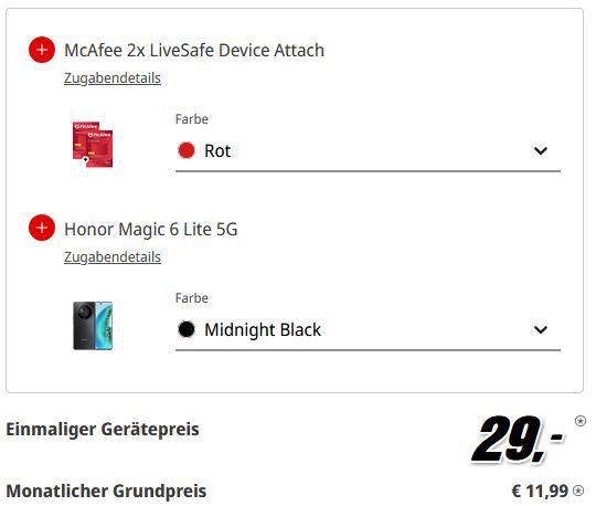 🔥 Wow! 2x Honor Magic 6 Lite für 29€ + o2 Flat inkl. Zusatzkarte mit 25GB für 11,99€ mtl.