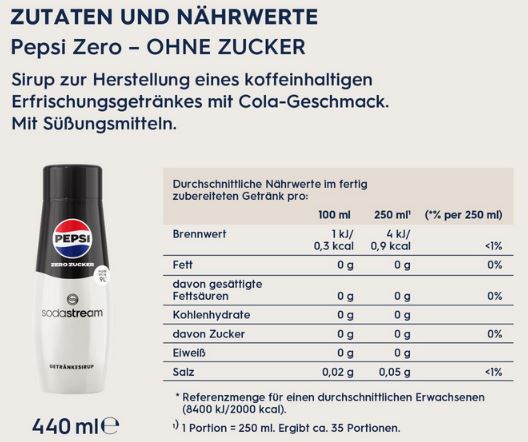 🥤 SodaStream Sirup Pepsi Zero Zucker, 440ml, ergibt 9 Liter ab 2,93€ (statt 4,29€)