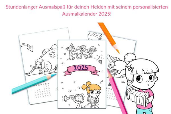 Hurra Helden: Personalisierter Ausmalkalender 2025 als PDF gratis