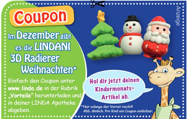 Linda Apotheken: LINDANI 3D Radierer Weihnachten gratis