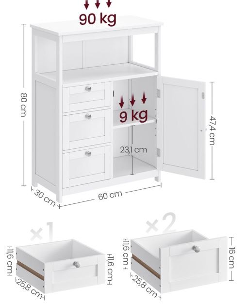 VASAGLE Badezimmerschrank mit 3 Schubladen für 57,99€ (statt 75€)