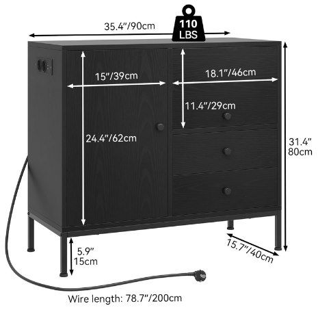 YITAHOME Sideboard mit 3 Schubladen & Steckdosen für 83,99€ (statt 130€)