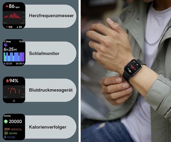 Fitpolo Smartwatch mit Herzfrequenzmessung & Sportmodi für 19,99€ (statt 50€)