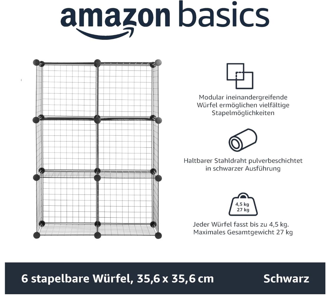 📚Amazon Basics 6 Stück Würfelregal aus Metall für 26,90€ (statt 32€)