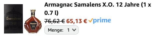 0.7L Samalens X.O. 12 Jahre Armagnac für 65€ (statt 75€)