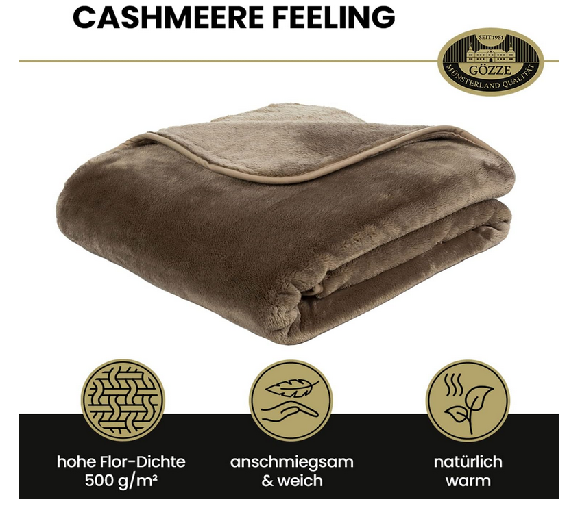 Gözze Cashmere Feeling Wohn  und Kuscheldecke Taupe 220 x 240 cm für 25,94€ (statt 75€)