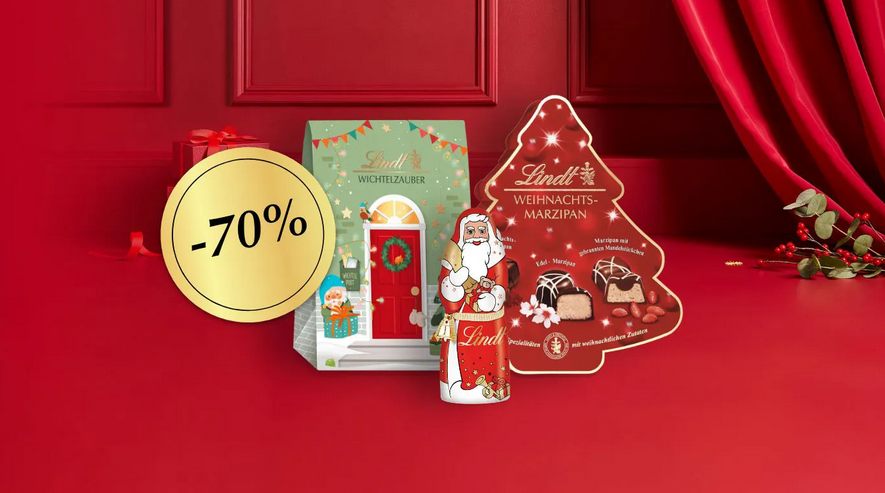 Lindt: 70% Rabatt auf Weihnachtsartikel   z.B. Weihnachtsmann Mütze für 3,42€ (statt 9€)