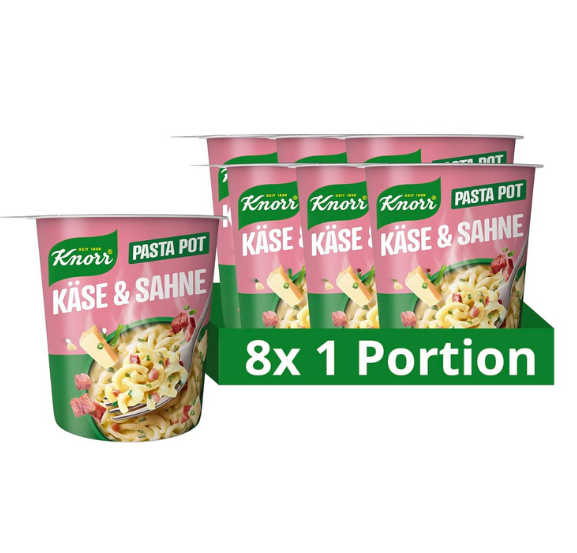 🧀 8x Knorr Pasta Snack Pot Käse & Sahne je 63g – fertig in 5 Minuten für 4,30€ (statt 9€)