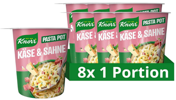 🧀 8x Knorr Pasta Snack Pot Käse & Sahne je 63g   fertig in 5 Minuten für 4,30€ (statt 9€)