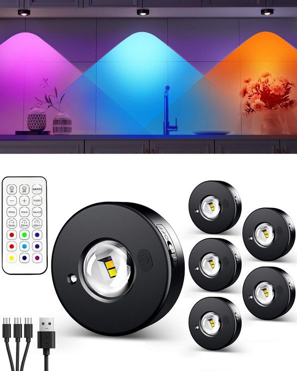 6x LED RGB Schrankbeleuchtung mit Fernbedienung für 19,99€ (statt 40€)