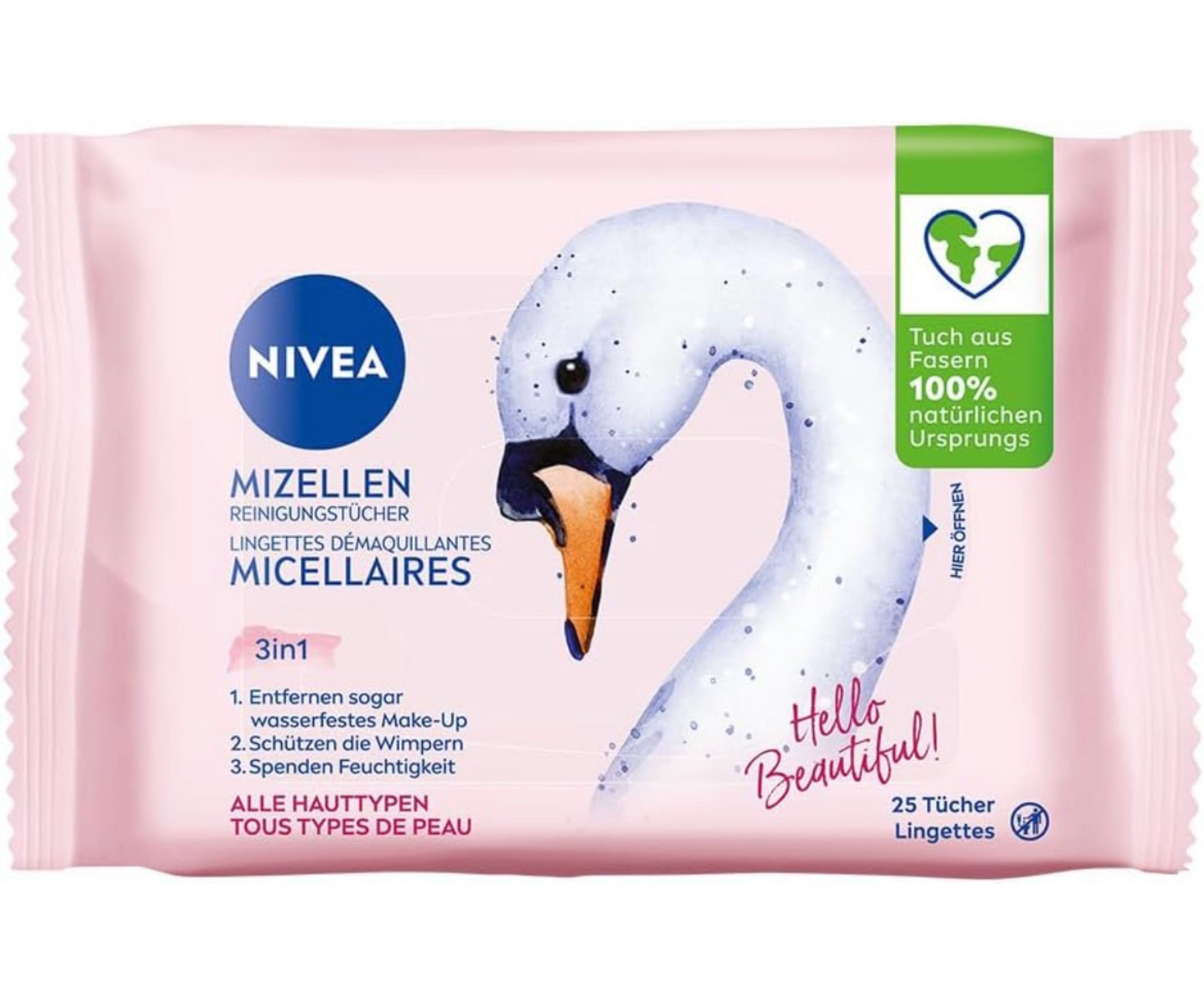 NIVEA 3in1 Mizellen Reinigungstücher, sanfte Gesichtsreinigungstücher mit Vitamin E, sanfte Abschminktücher entfernen Make Up & wasserfeste Mascara (25 Stück)