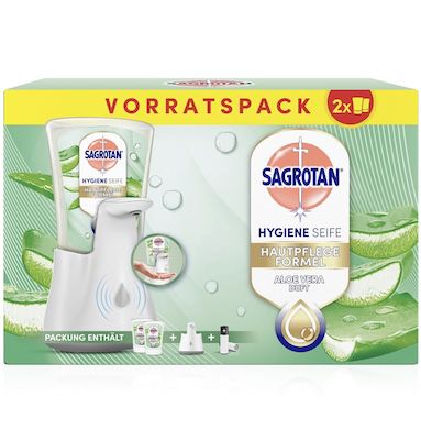 🧼 Sagrotan No-Touch Seifenspender inkl. 2x Aloe Vera Nachfüller für 5,85€ (statt 11€)