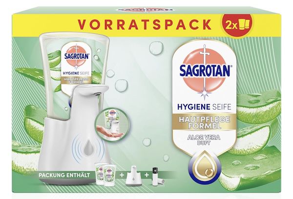 🧼 Sagrotan No Touch Seifenspender inkl. 2x Aloe Vera Nachfüller für 5,85€ (statt 11€)