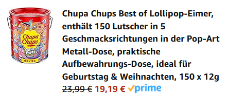 Chupa Chups Best of Lollipop Eimer mit 150 Lutscher für 19,19€ (statt 27€)