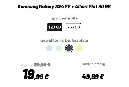 📱 Samsung Galaxy S24 FE für 49,99€ + Vodafone Allnet 30GB für 19,99€ mtl.