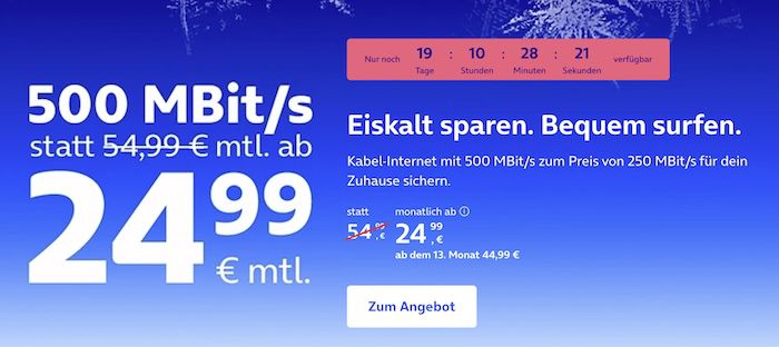 o2 Home XL Kabel bis 500 Mbit/s für 34,99€ mtl. + kein AP