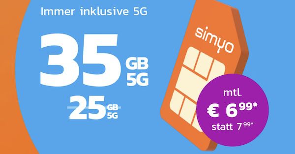 BÄM 🤯 simyo: o2 Allnet Flat mit 35GB 5G für nur 6,99€ mtl.